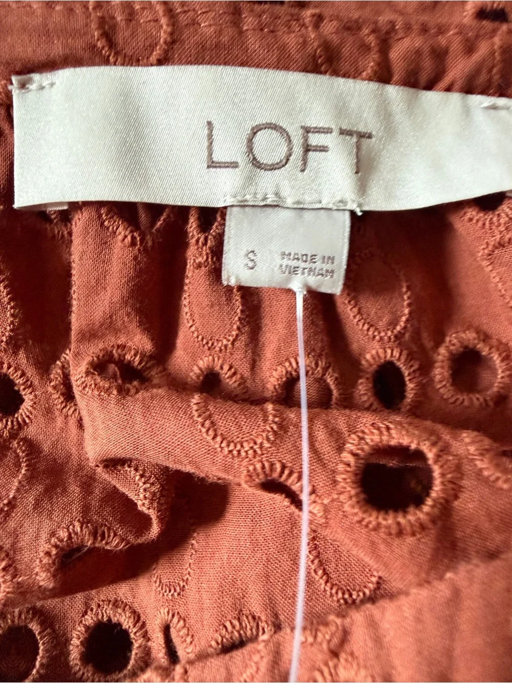 LOFT Brown Eyelet Button-Front Short Sleeve Blouse Small